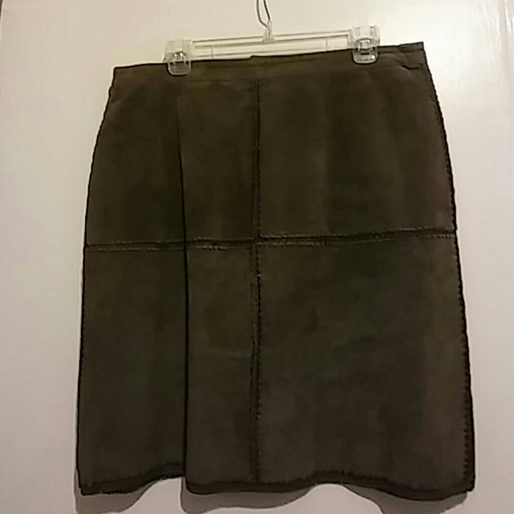 Deep Olive Green Suede Skirt